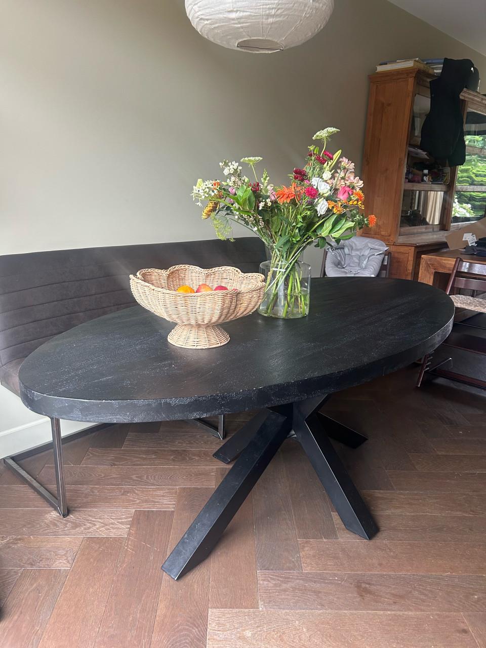 Ovale Eettafel van Mangohout en stalen poot