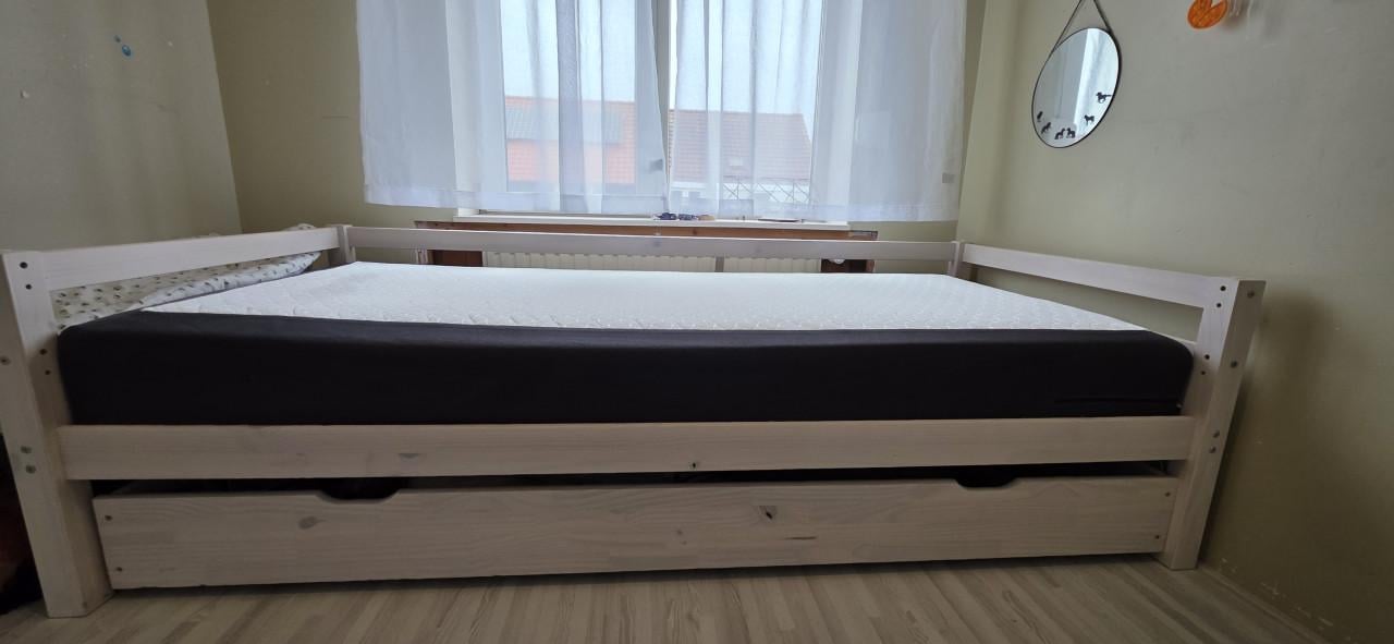Bed met bedlade 90x200 incl matrassen, whitewash