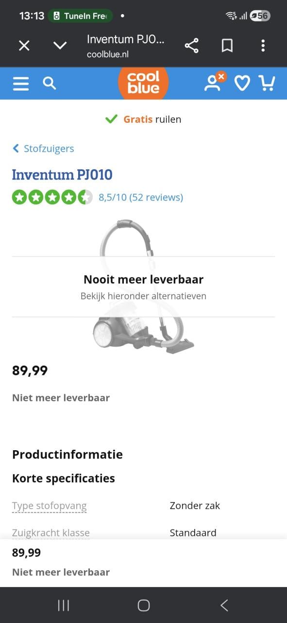 Inventum zakloze stofzuiger