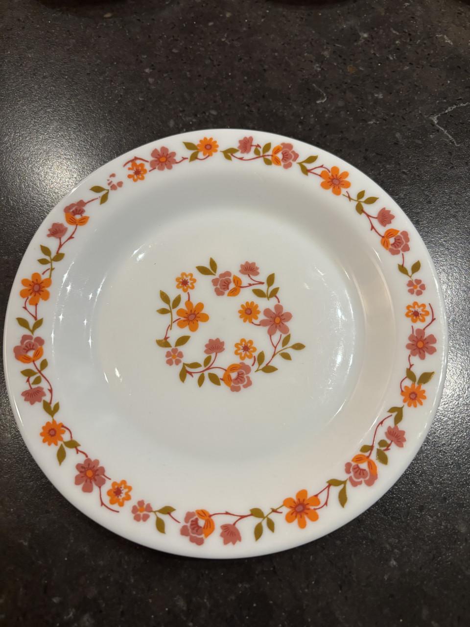 Vintage Arcopal Scania  koffie- en theekopjes en een bordje