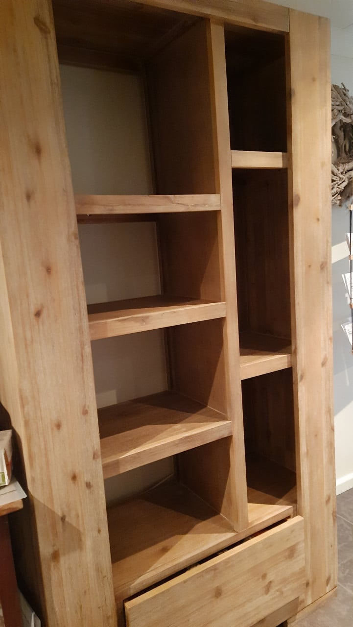 Massief teakhouten boekenkast met lade