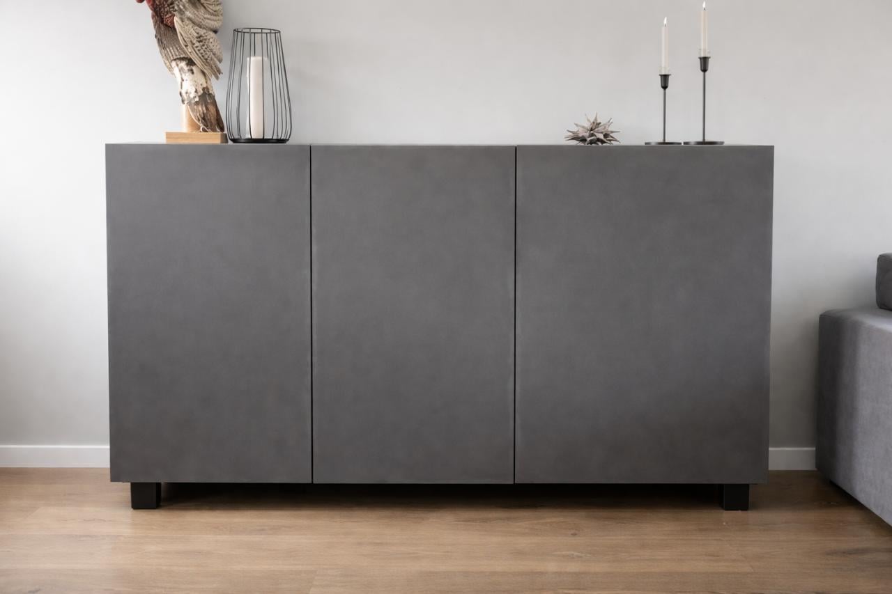 Strak dressoir/kast in donkergrijs met 3 deuren