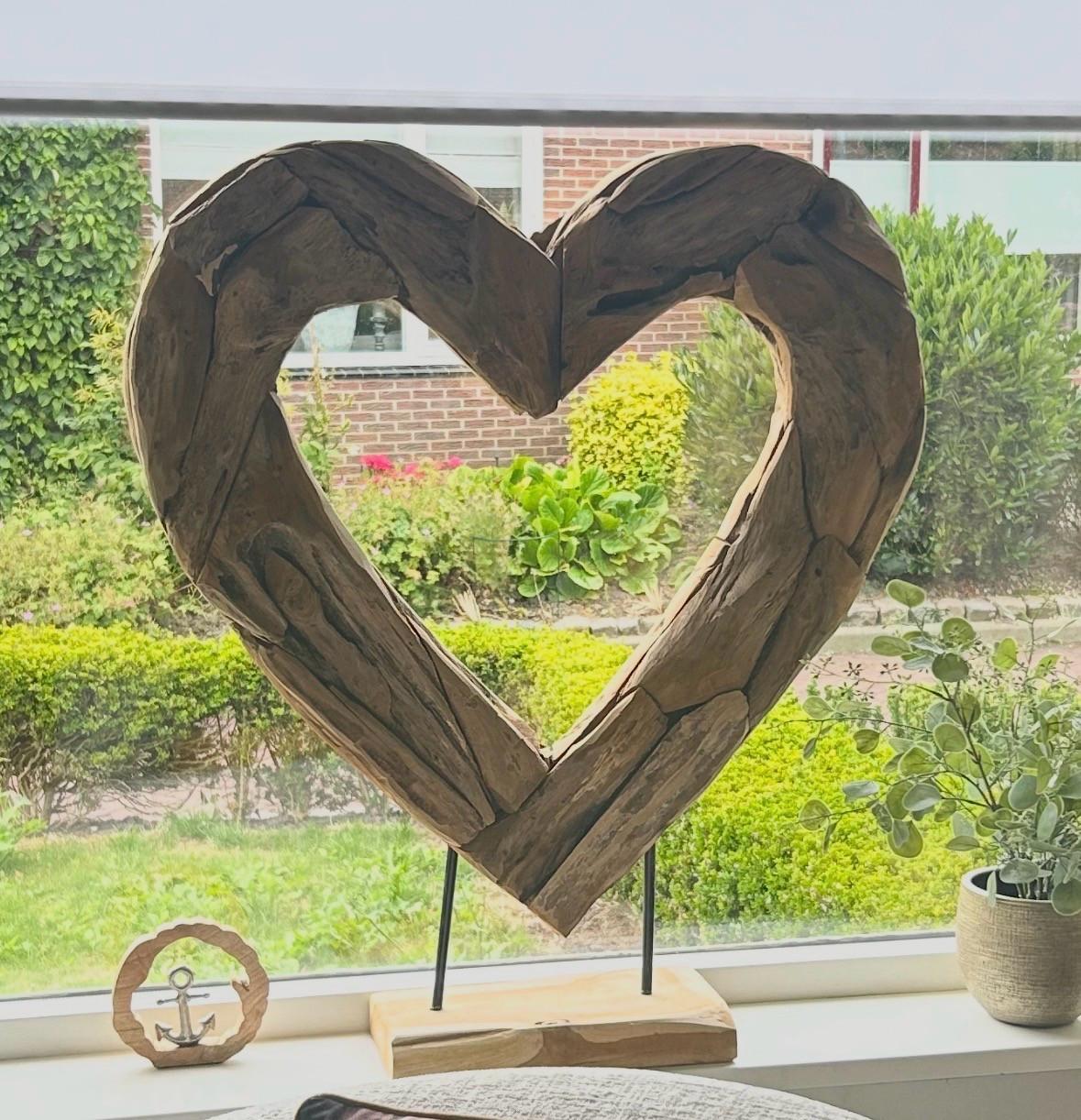 Houten hart decoratie groot 2 stuks
