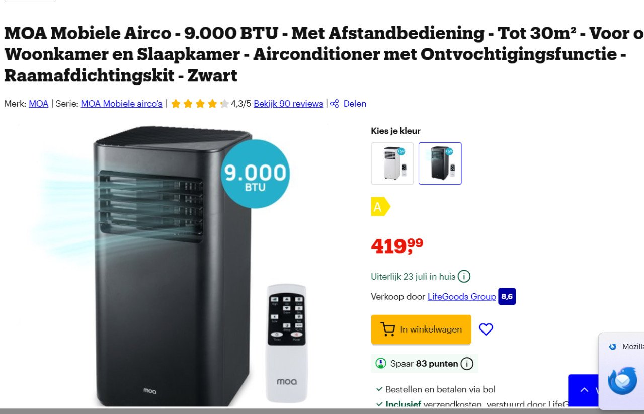 MOA Mobiele Airco - Tot 30m² - Zwart