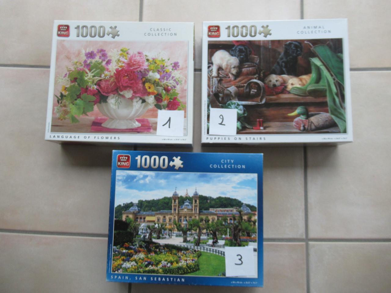 3 mooie volledige King puzzels van 1000 stukjes, zo goed als nieuw.