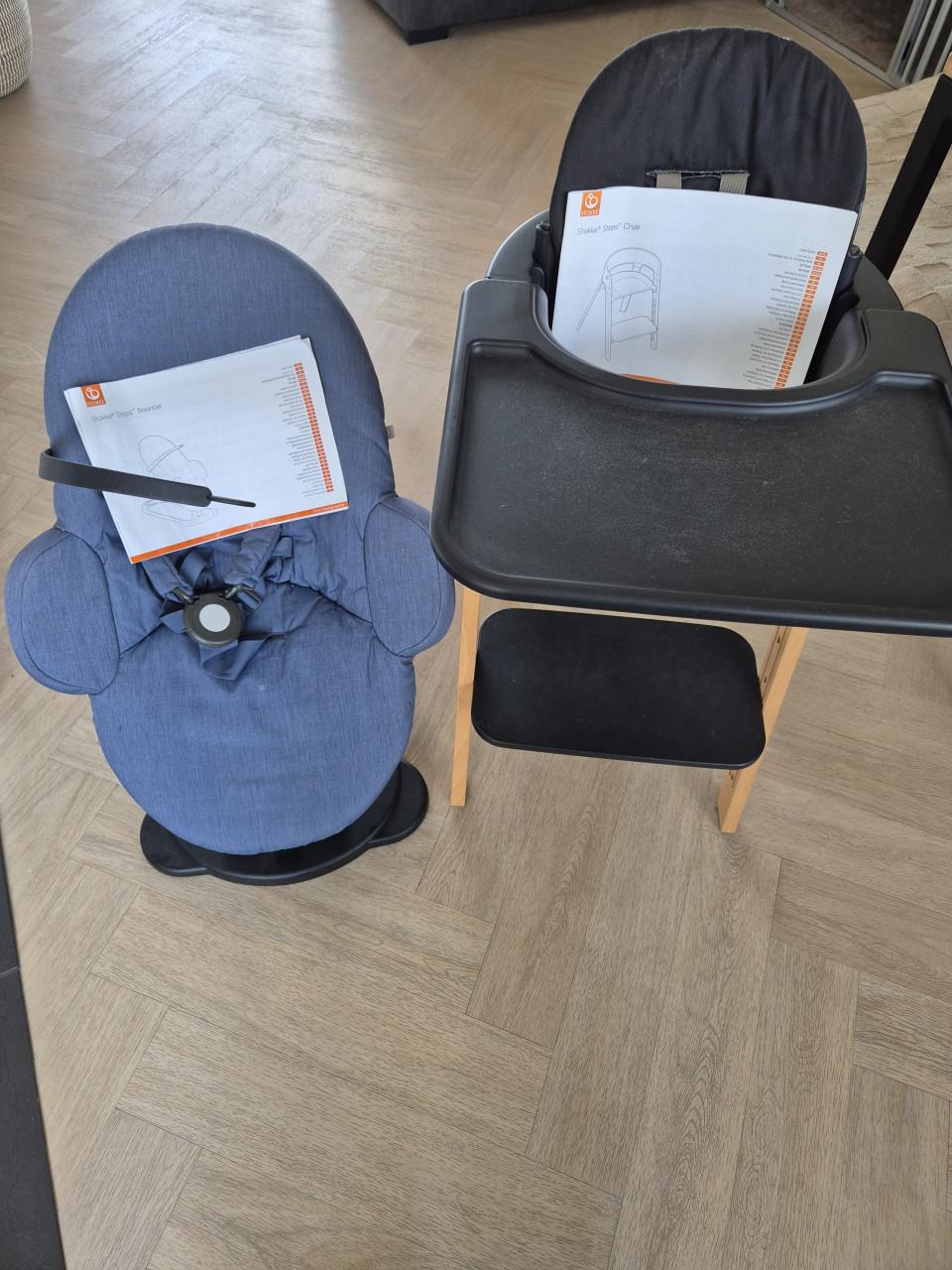 Stokke Steps kinderstoel met bouncer en blad