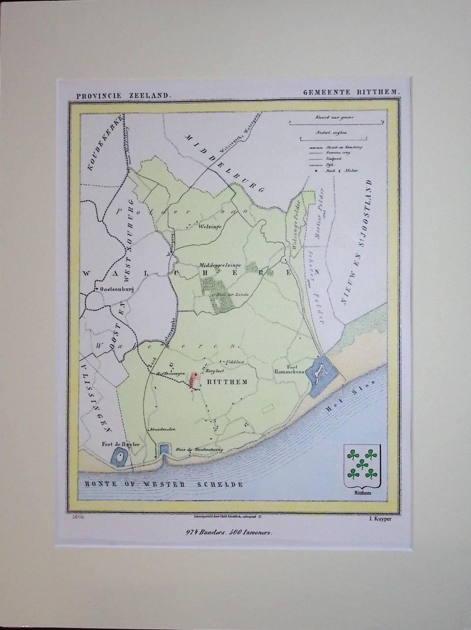 Gemeente kaartjes van J. Kuyper in kleur met Gemeente wapen