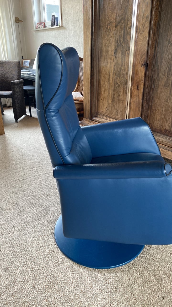Relaxstoel, modern blauw leer