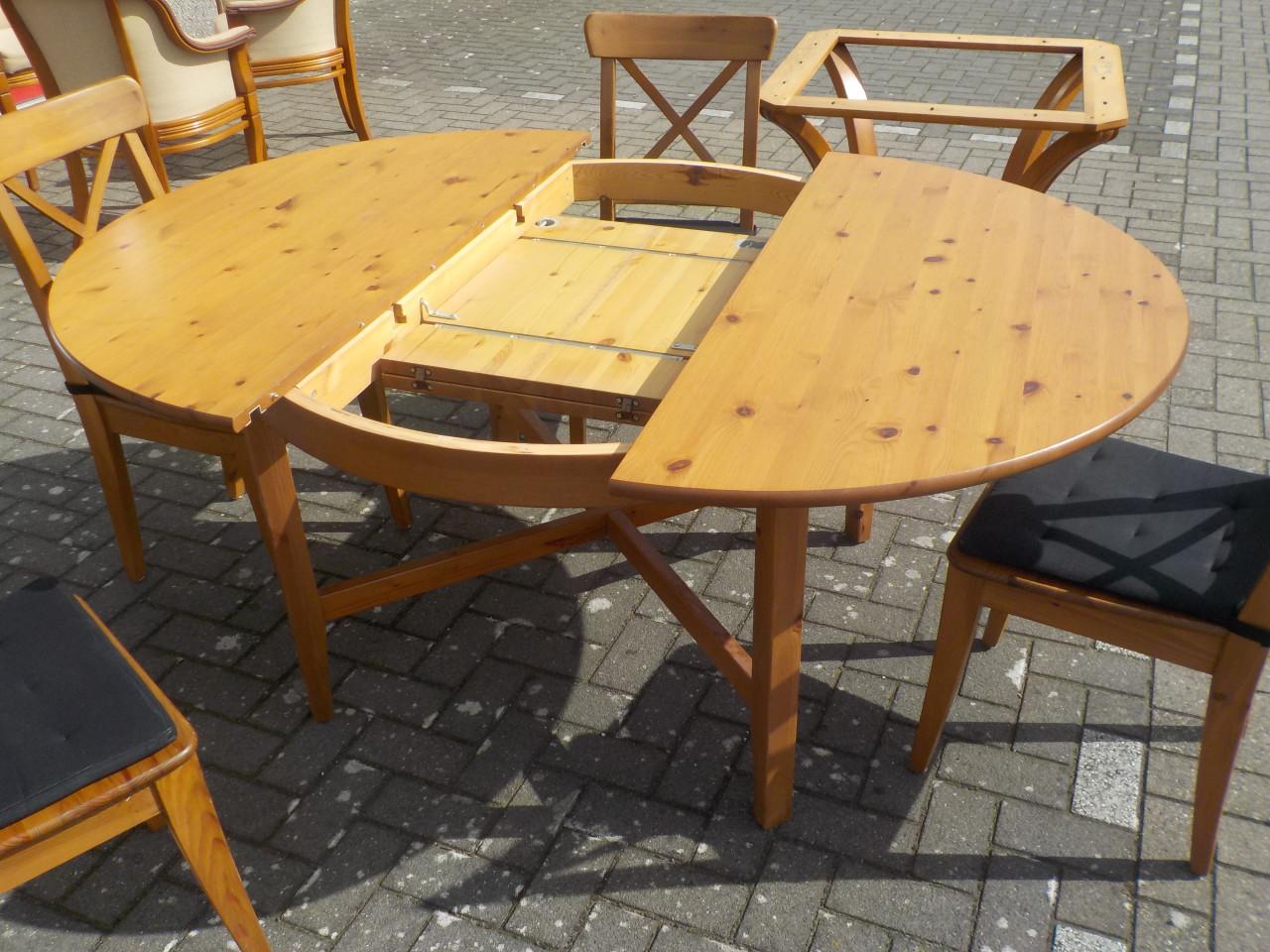 Massief grenen verlengbare eettafel 170 x 125 cm + 4 stoelen setprijs 175