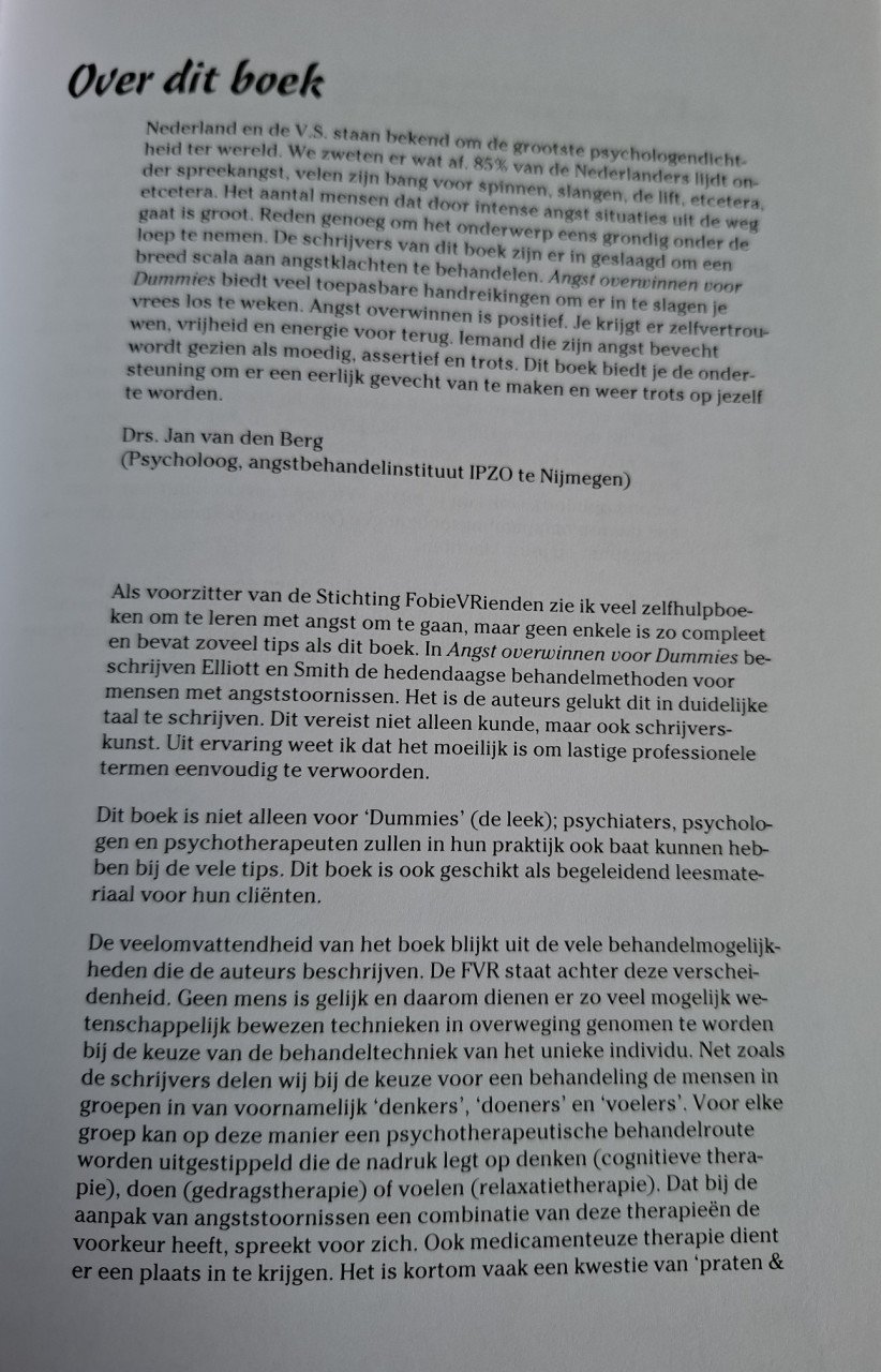 Angst overwinnen voor Dummies, door   C.H. Elliot en L.L. Smith