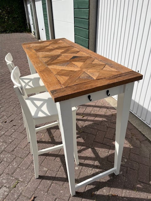 Bartafel met oud eiken ingelegd blad (like Riviera Maison)