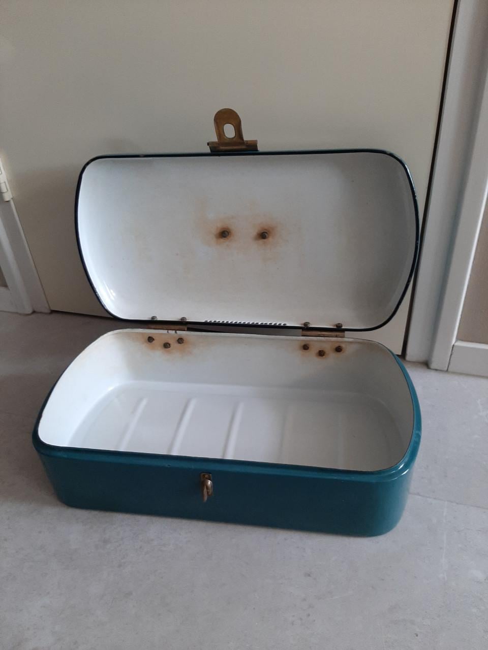 BROCANTE - EMAILLE BROODTROMMEL - KLEUR  PETROLBLAUW