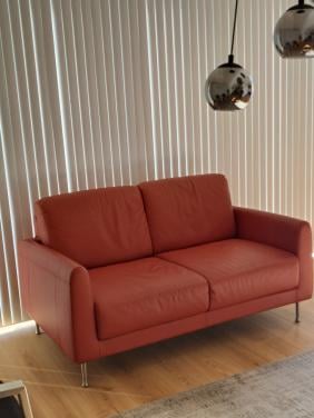 Kleine tweepersoons brique bank, echt leer. leer