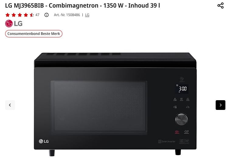 Nooit gebruikte 39 liter combimagnetron LG MJ3965BIB