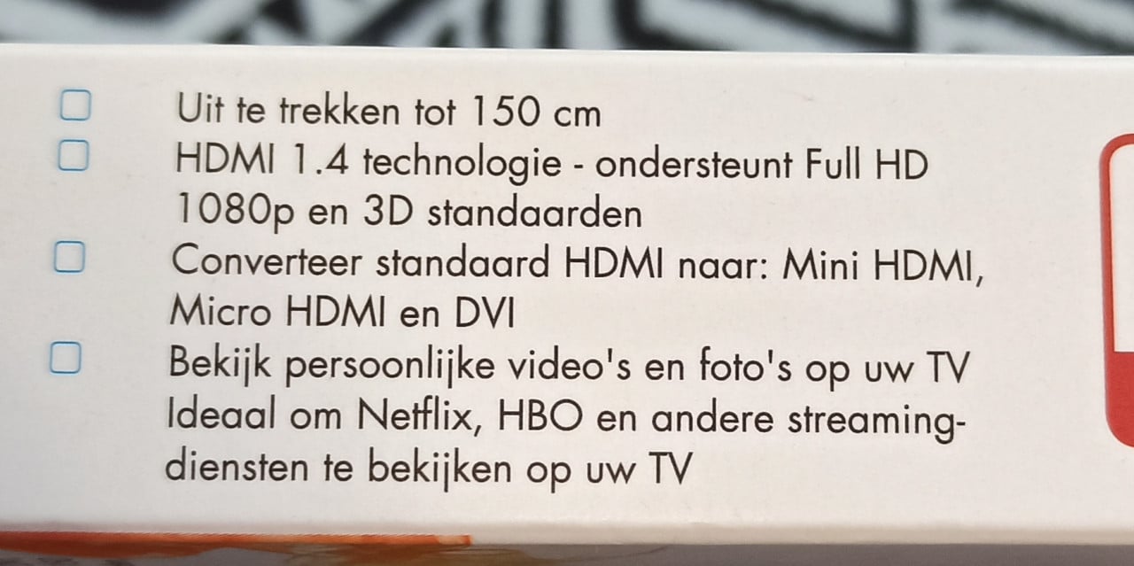 Uittrekbare oprolbare HDMI kabel  - 150 cm - met adapters - Nieuw