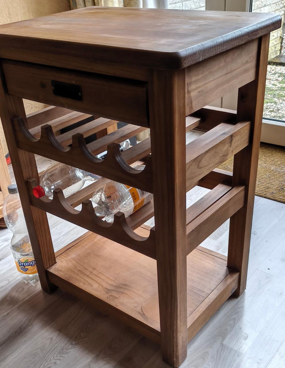 Houten wijnrek voor 8 flessen met lade en legplank