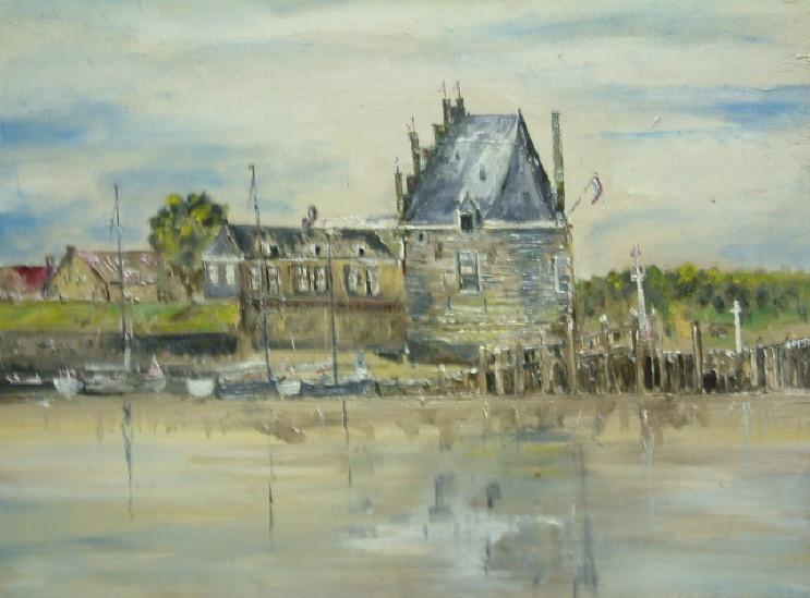 Veere nat in nat olieverf  geschilderd van af onze boot  Jac Caljouw