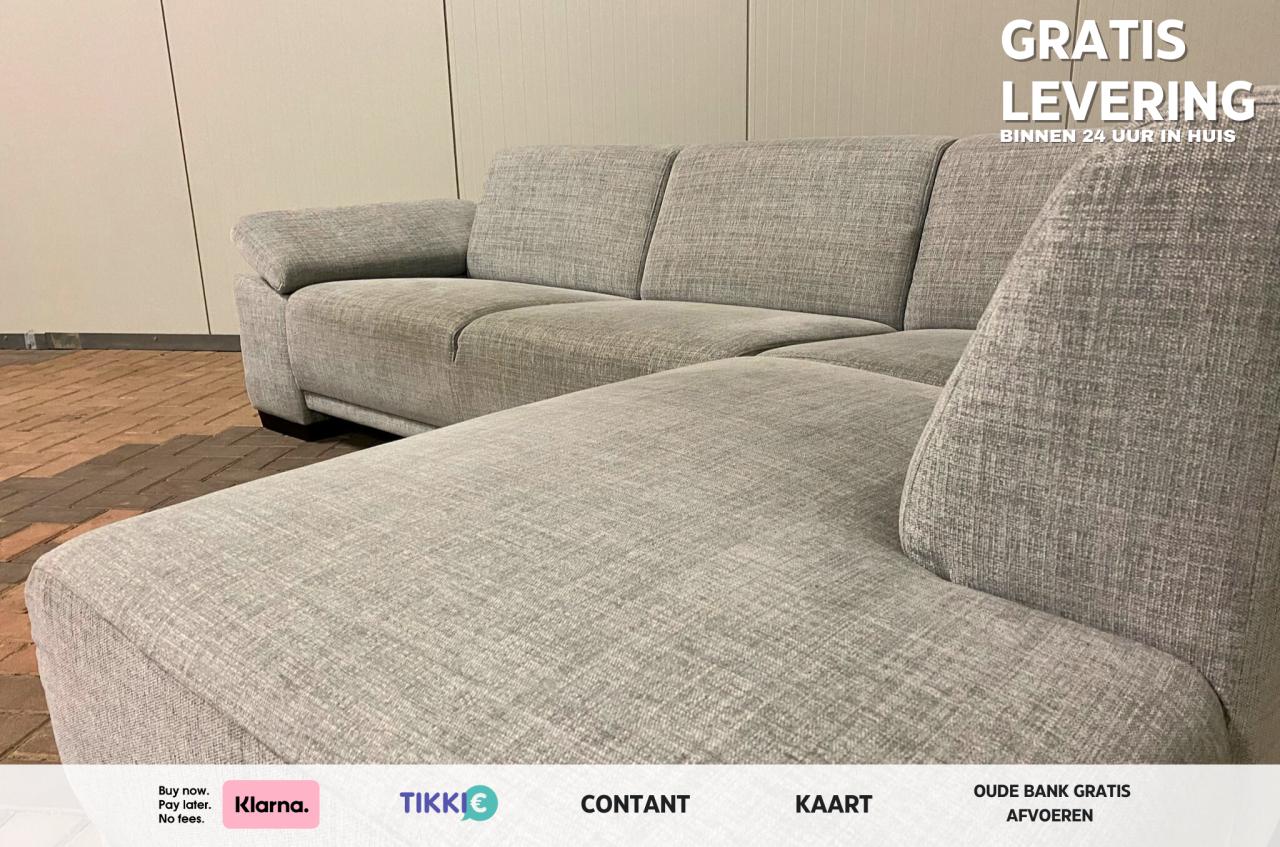 GRATIS LEVERING HEEL NL  Mooi Grijs Stoffen Hoekbank