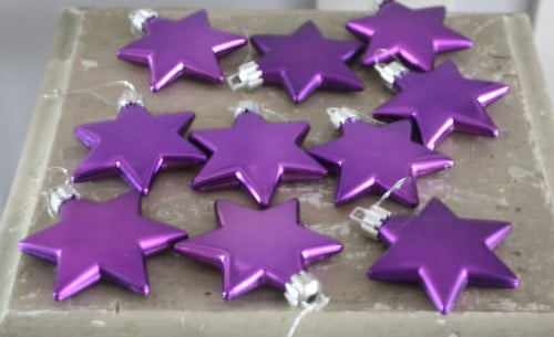 Set van 10 paarse ster  kerstballen