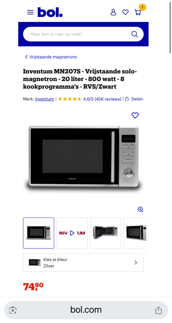 Inventum MN207S Vrijstaande solo-magnetron 20 liter 800 watt 8kookprogramma