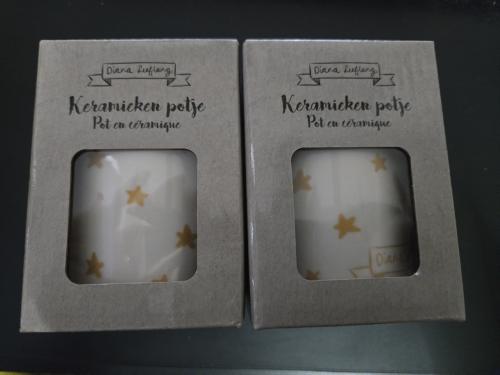 2 stuks Diana Leeflang" keramieken potjes, Nieuw