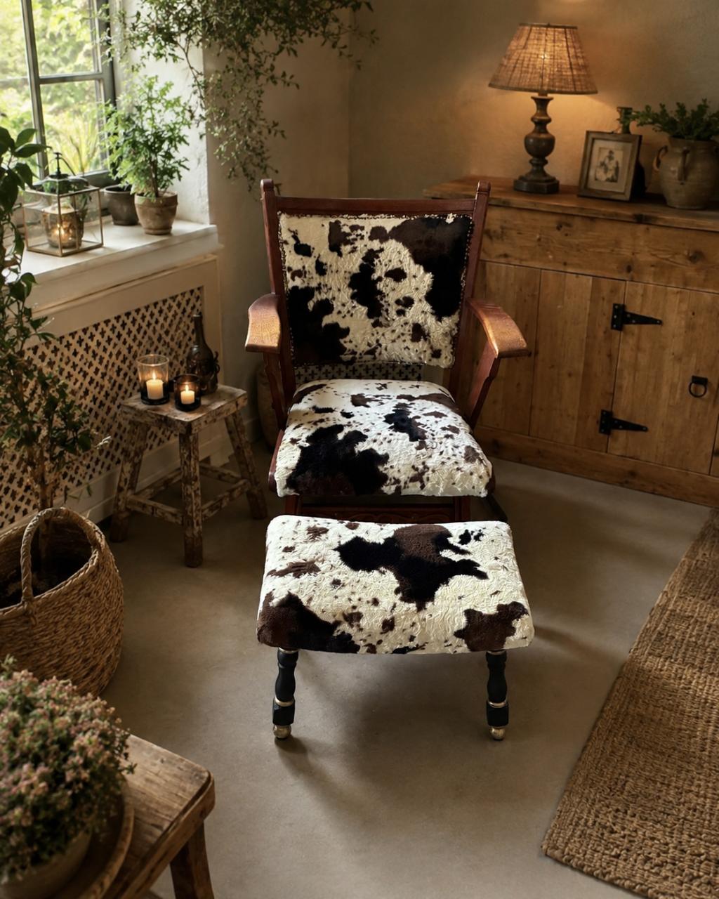 Unieke fauteuil met voetenbankje