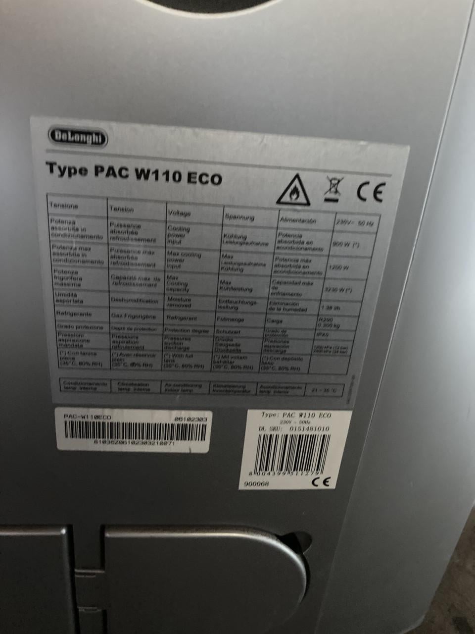 Delonghi PAC W110 3.2KW mobiele airco met afstandsbediening en afvoerslang