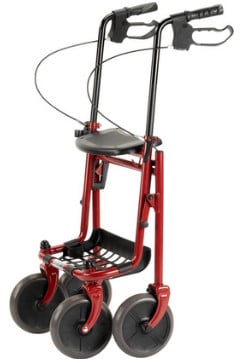 Rollator met mandje, dienblad en stokhouder