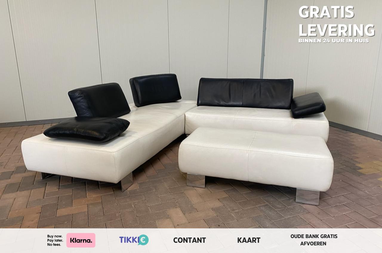 Wit Echtleren Hoekbank – Ruim & Verstelbaar- Gratis Levering NL