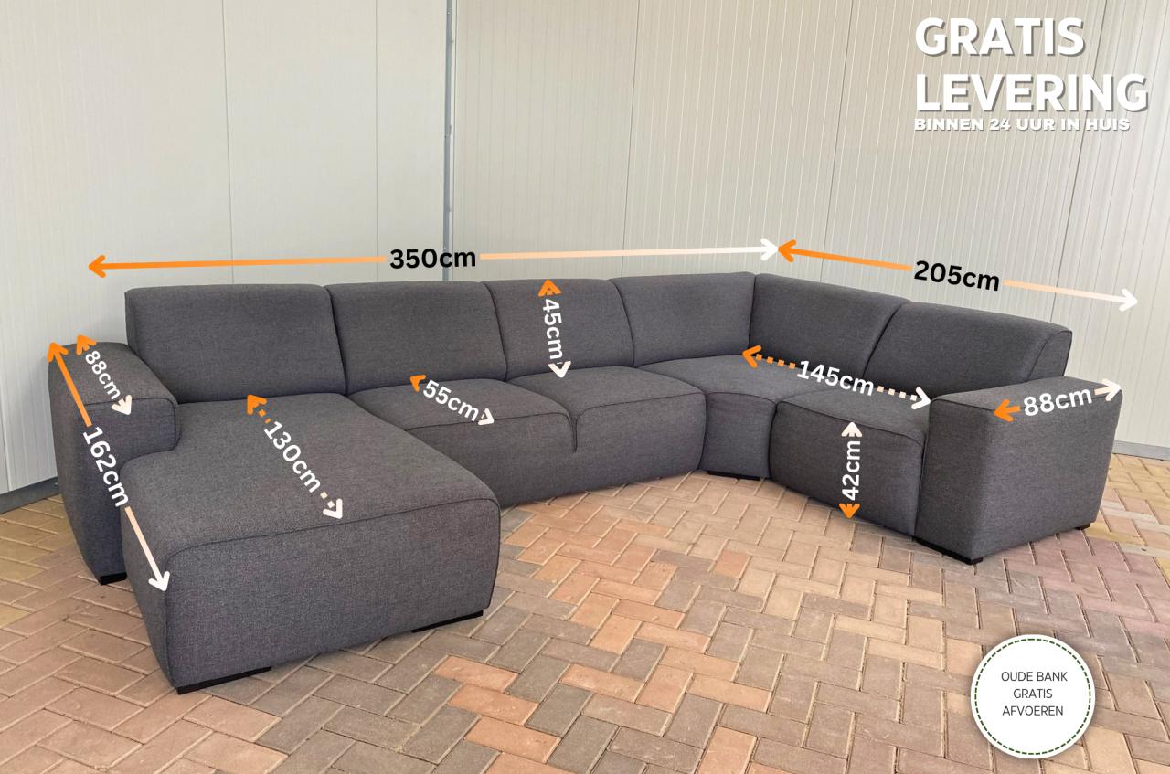 Grijs Stoffen U-Bankstel-Extra Grote Lounge Hoekbank-Gratis Levering