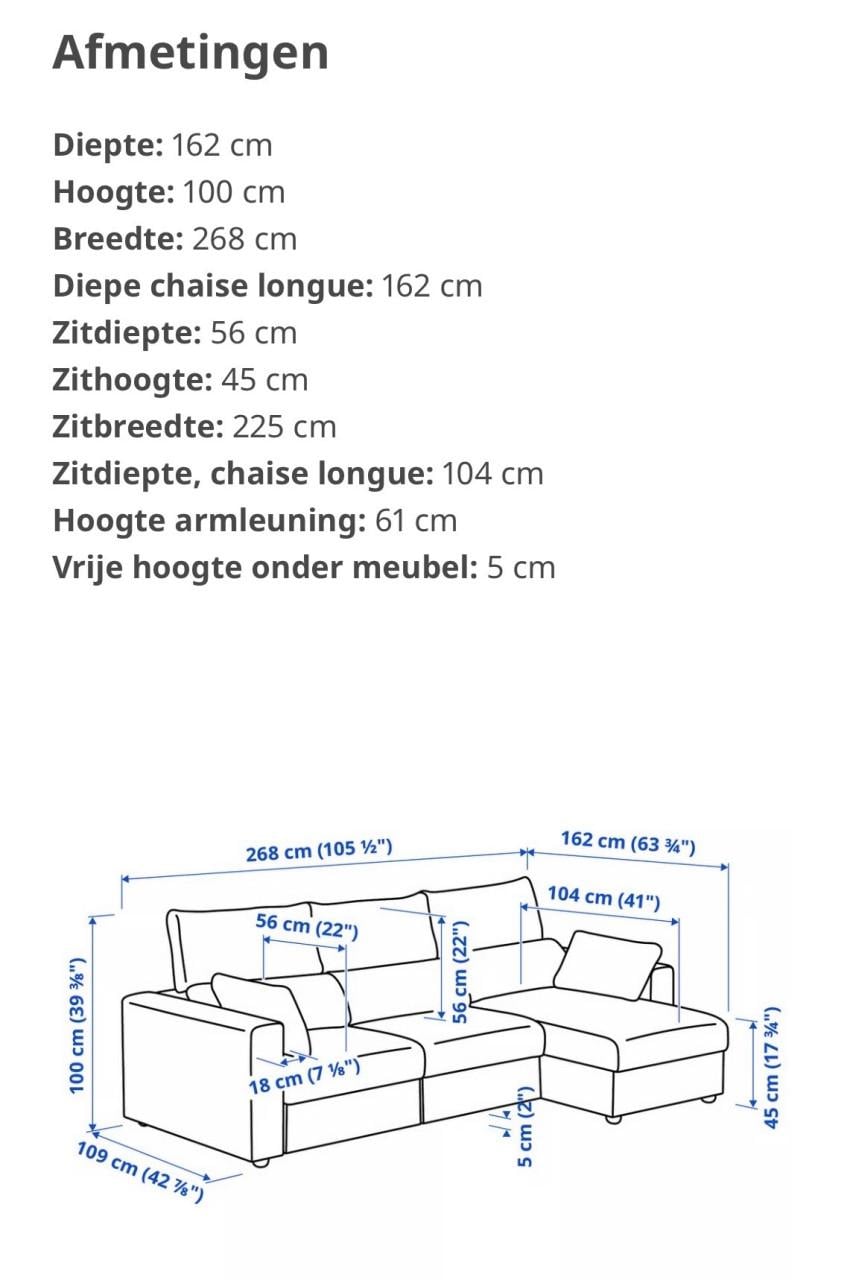 Grijze IKEA Eskilstuna slaapbank met chaise longue