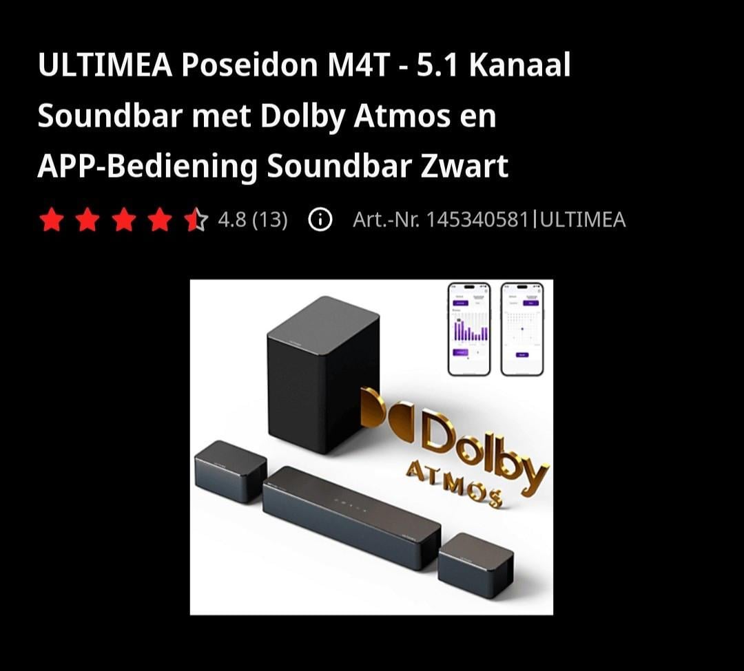 Ultimea poseidon dolby atmos soundbar zwart