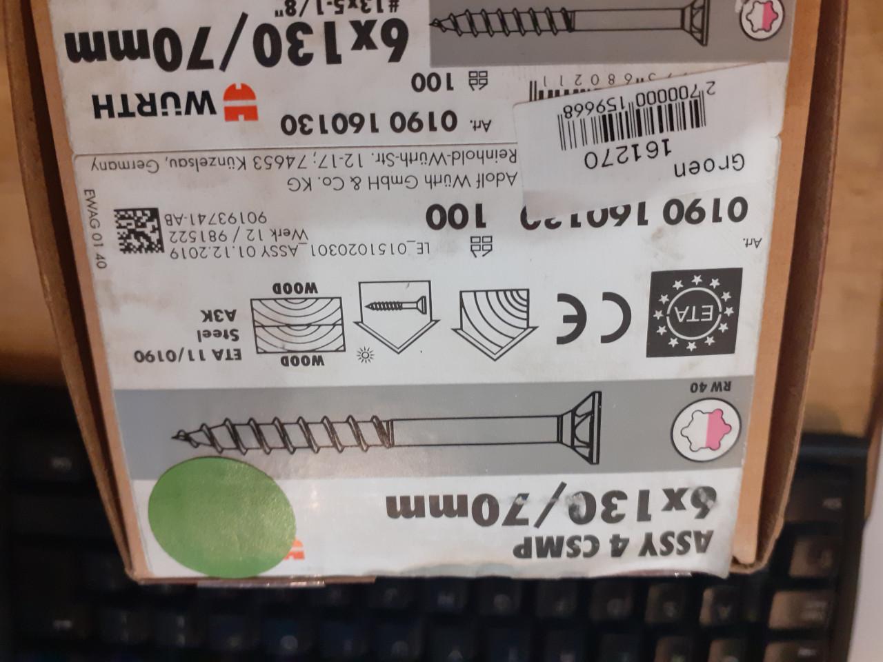 8 doos wurth assy 6 x 130/70 mm voor 50 euro