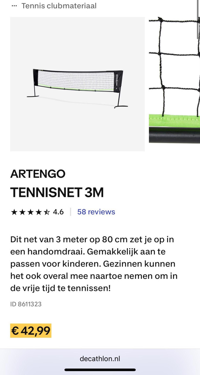 Tennisnet 3 m nieuw!