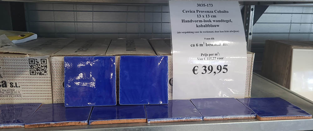 3035-173 Ca 6 m² handvormlook tegels 13x13 cm, kobaltblauw