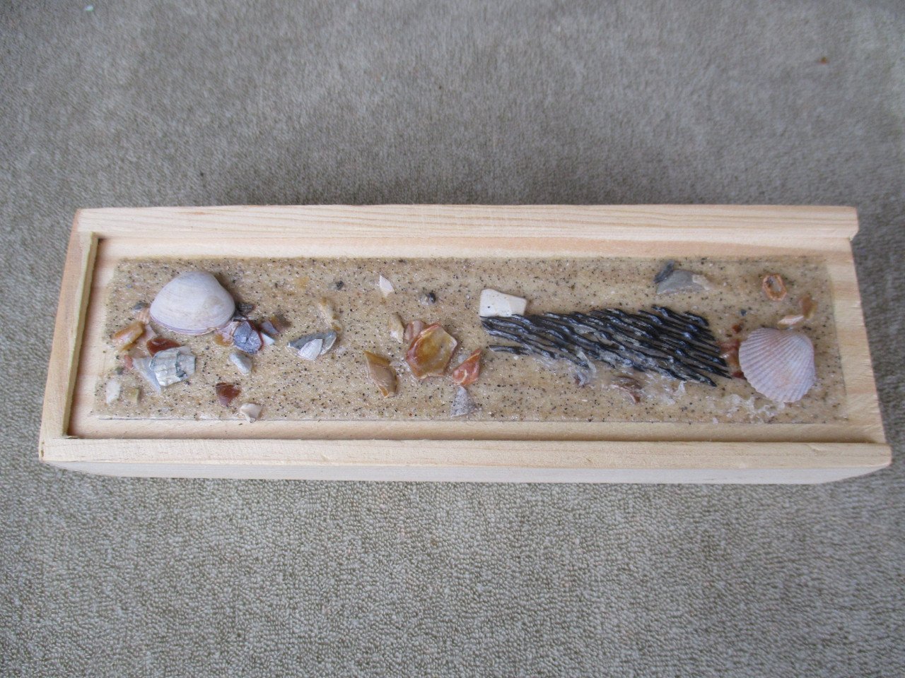 Domino spel in houten schuifdoosjes met stranddecoratie, 7 stuks