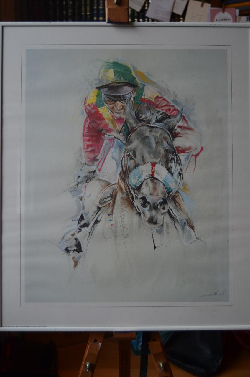 Litho 'Jockey te paard' Twan vd Vorstenbosch, gesigneerd