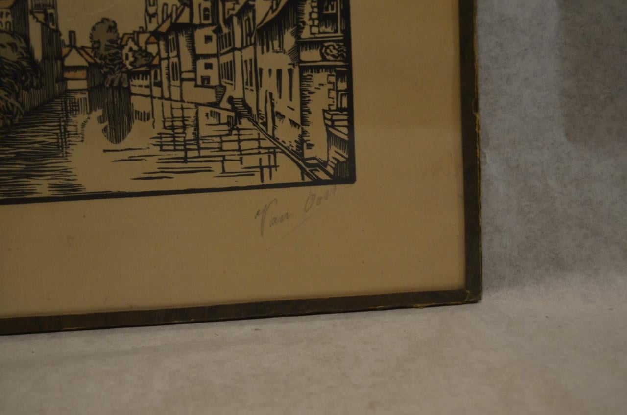 4 Etsjes gesign. 'van Oost' dorps / stadsgezichten