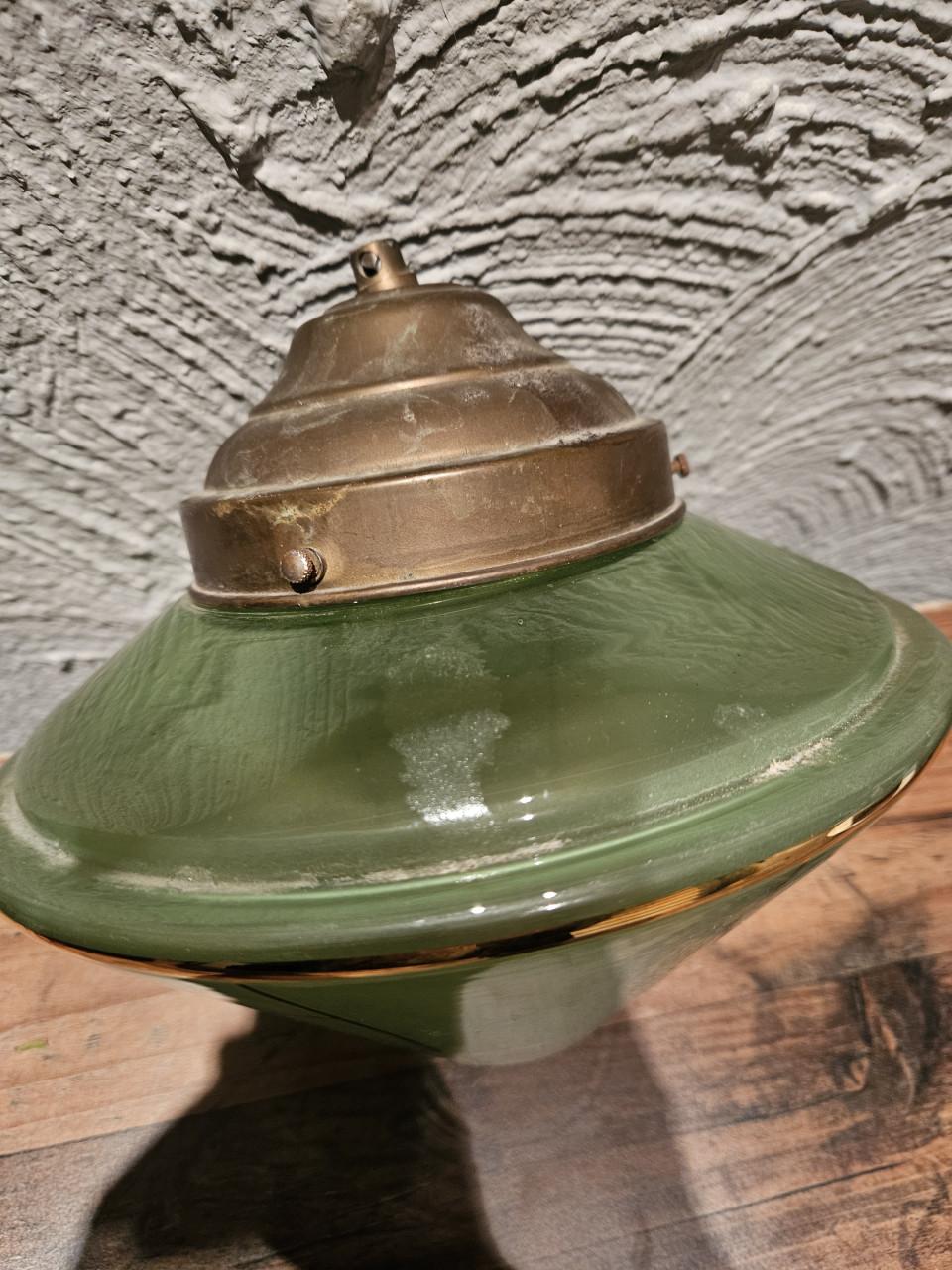 Prachtige antieke groene glazen lampenkap, art deco...