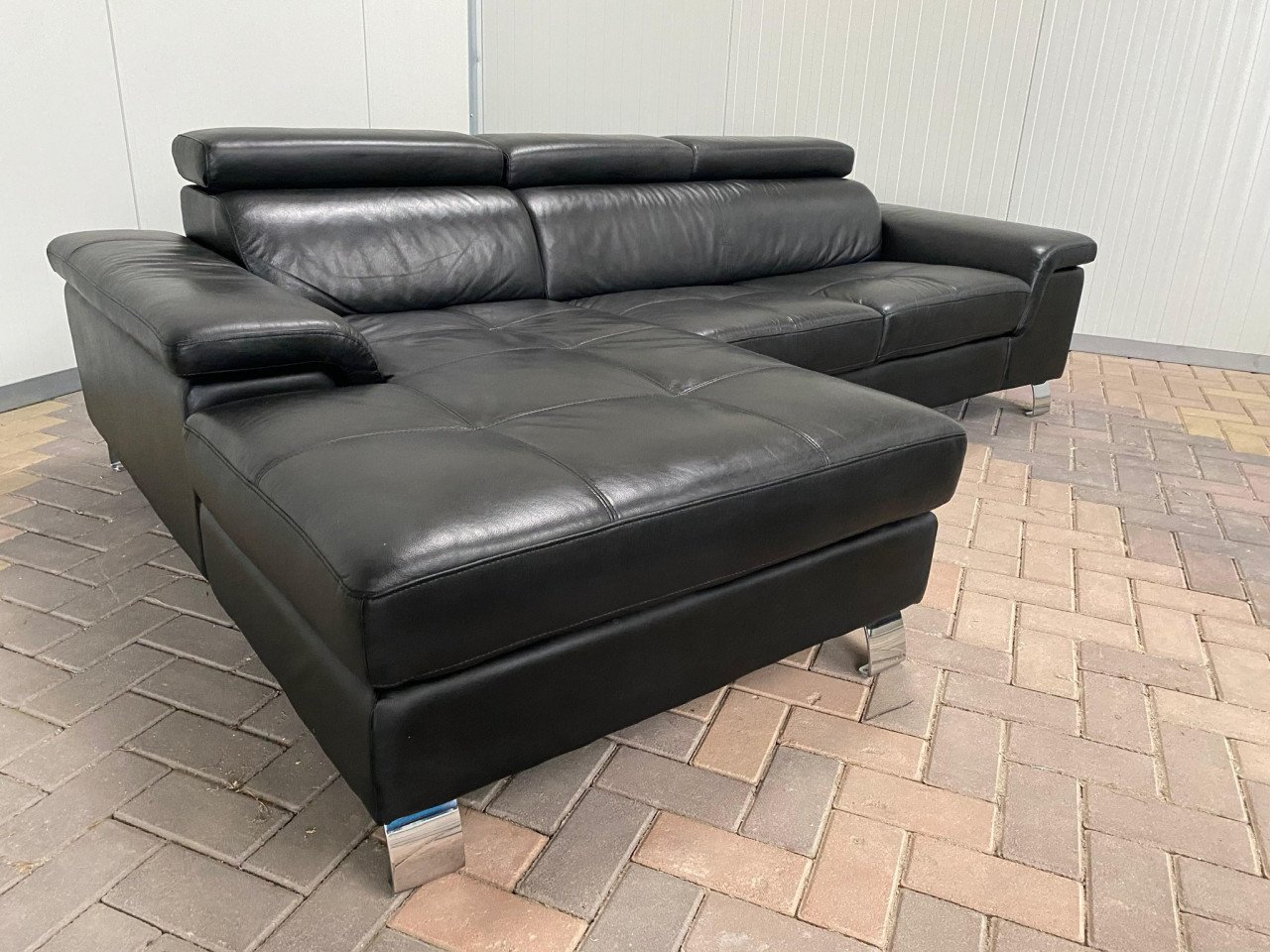 GRATIS LEVERING HEEL NL Zwarte Echt Leer Hoekbank met Chaise Longue