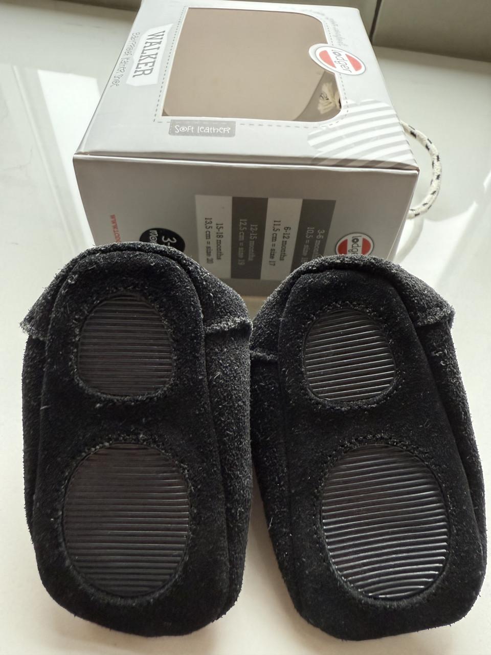 Lodger leren babyslofjes (jongens/meisjes) zwart, maat 16