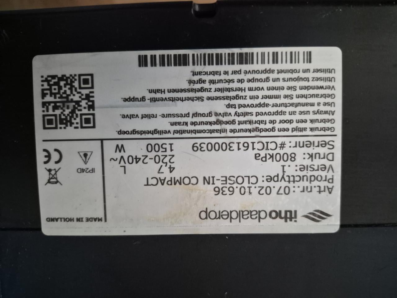 Itho daalderop 5 liter plintboiler