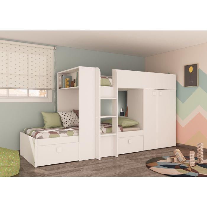 Stapelbed incl kledingkast, 2 lades en lattenbodem (stalen frame)