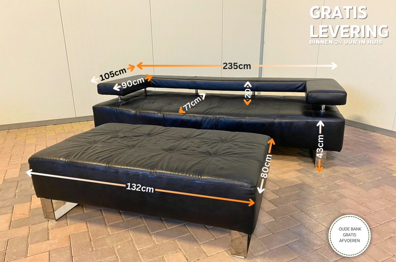 GRATIS LEVERING HEEL NL Montel 3-zits Echt Leren Bankstel met Hocker