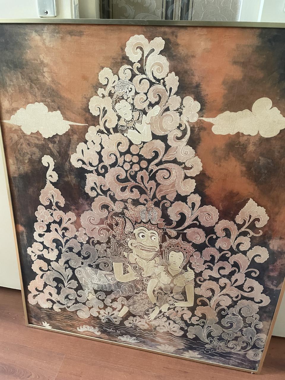 77x92cm Batik schilderij in lijst Ramayana Indonesië Java