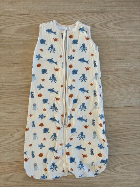 Dunne witte slaapzak Bambino met zeediertjes maat 68-80 cm