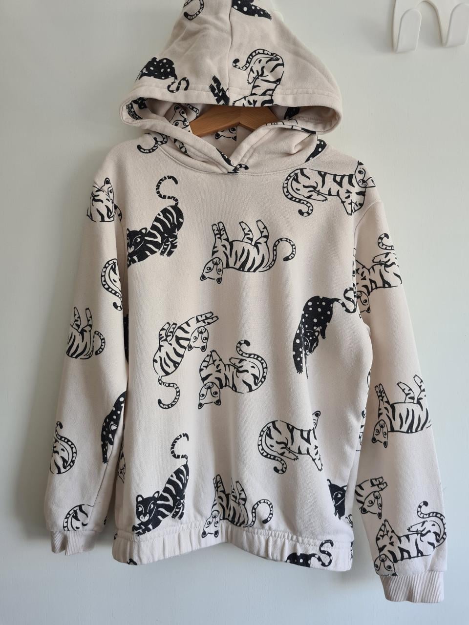 H&M Ecru hoodie met capuchon en tijgerprint Mt 122-128
