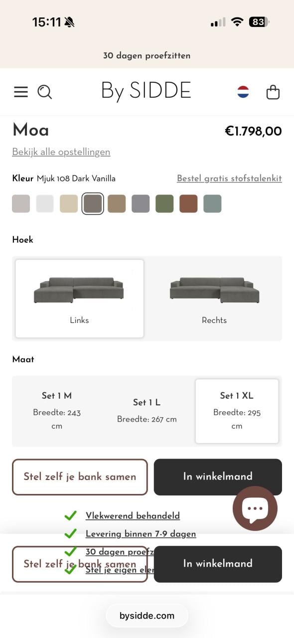 By Sidde Moa modulaire bank donkergrijs in zeer nette staat