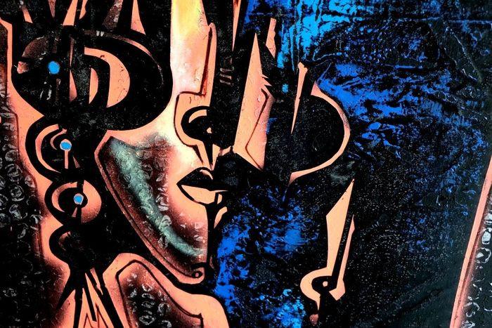 ..Dulcinea en azul .. Acrylschilderij van Simeon Gonzales 100 cm x 75 cm