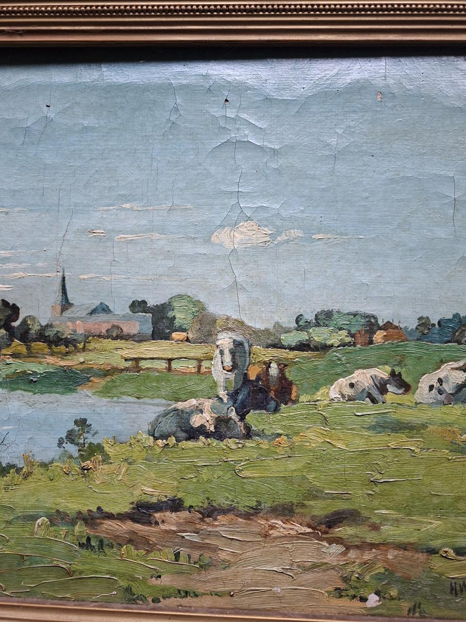 Schilderij landschap uit 1918 gesigneerd